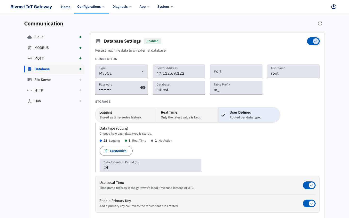 Database Settings