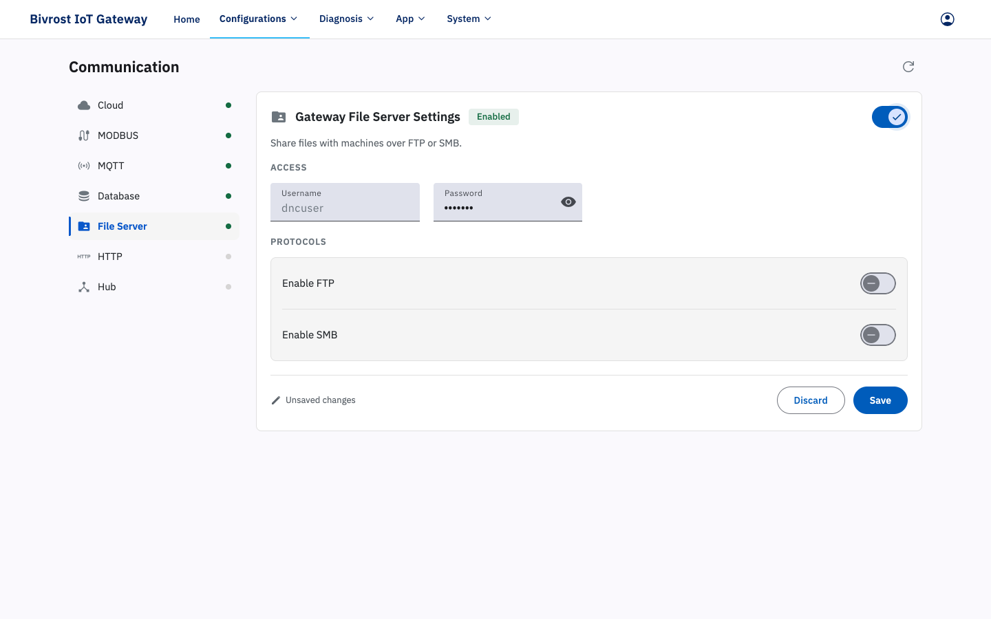 Gateway File Server Settings