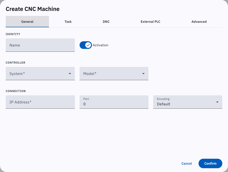 Create CNC Machine dialog