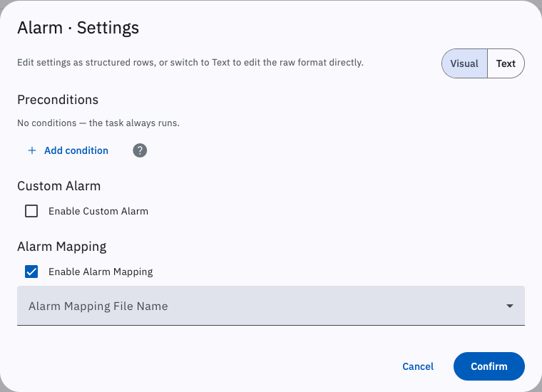 Alarm mapping settings
