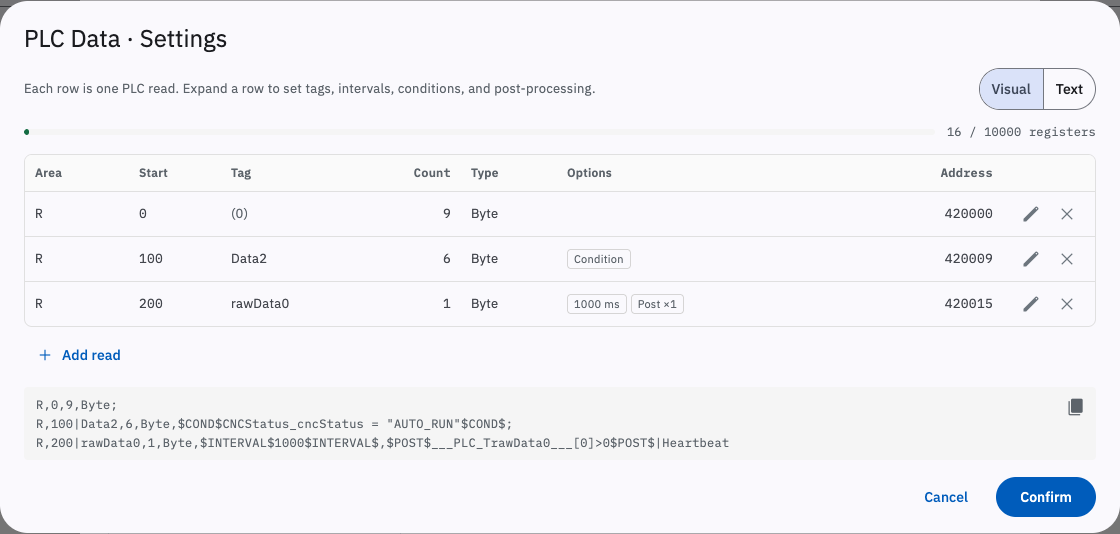 PLC data task commands