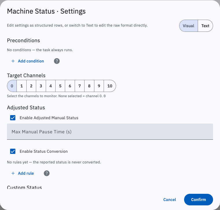 Adjusted status settings