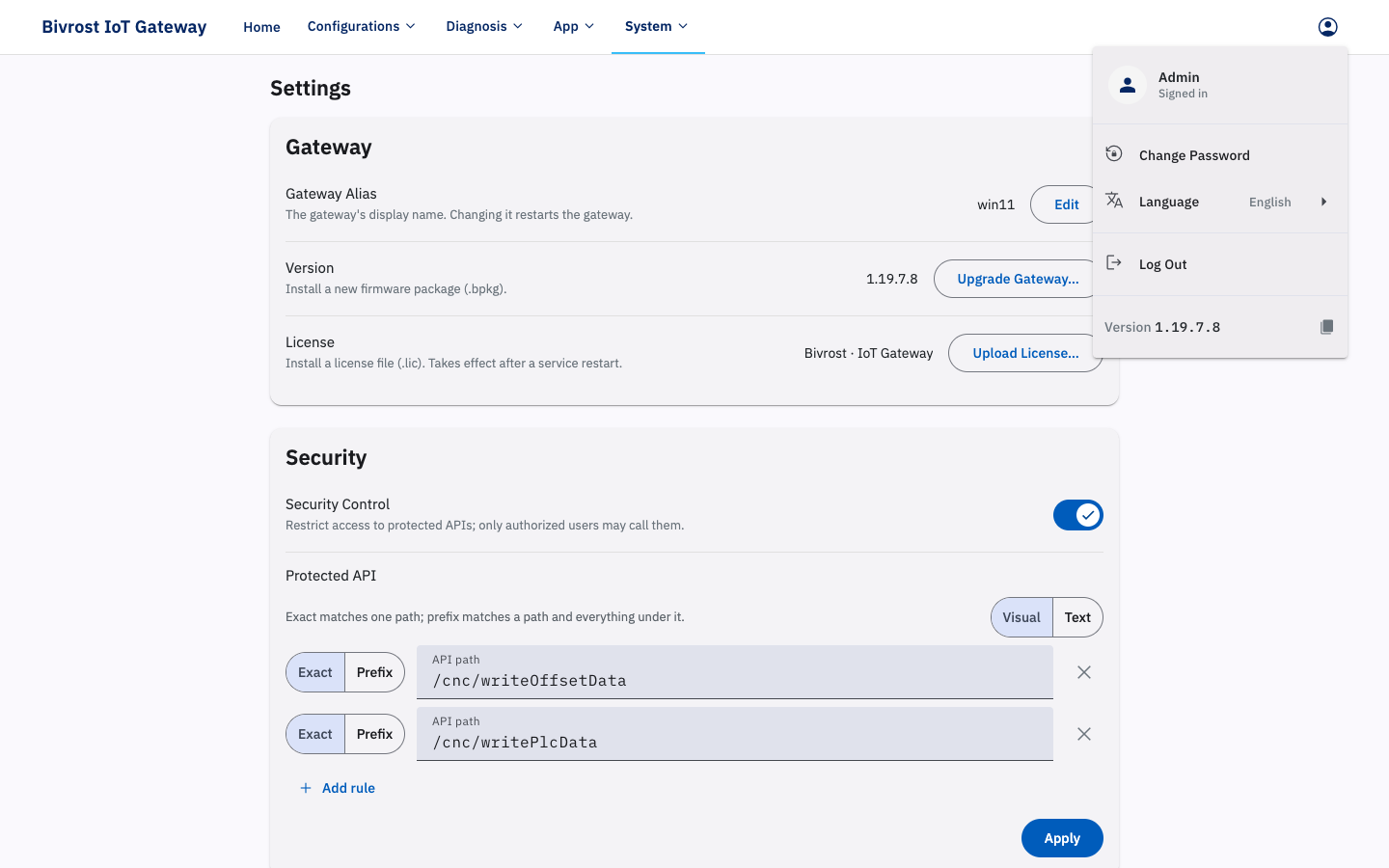 Account menu