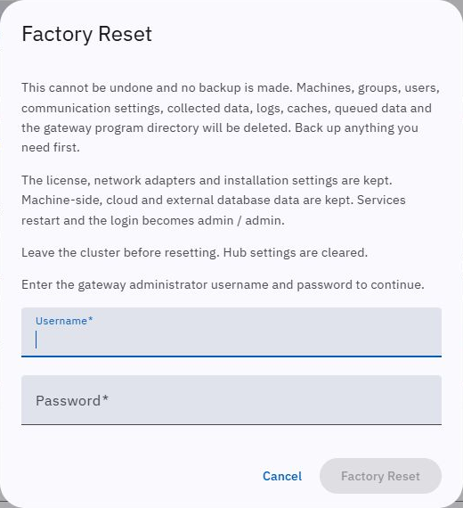 Factory Reset dialog