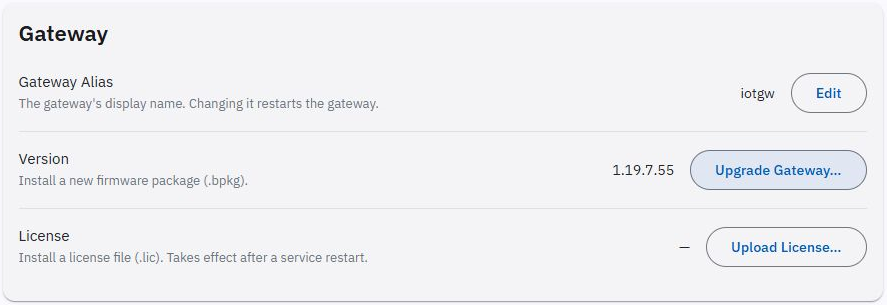 Gateway settings card