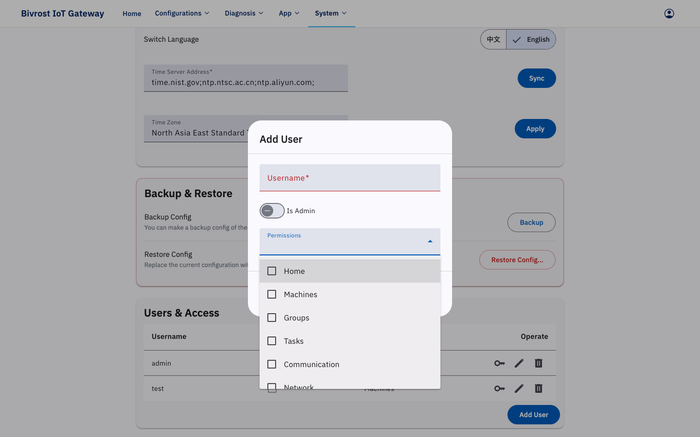 Selecting user permissions