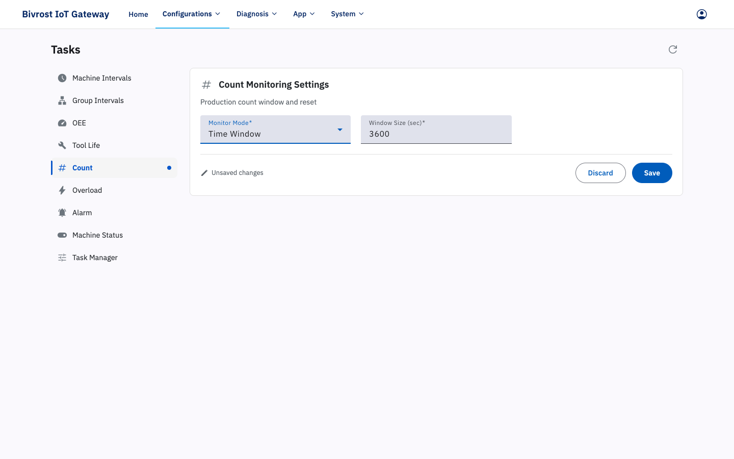 Count monitoring in Time Window mode