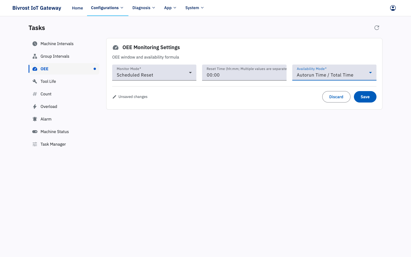 OEE Monitoring Settings