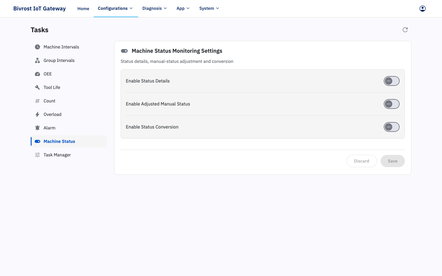 Machine Status Monitoring Settings