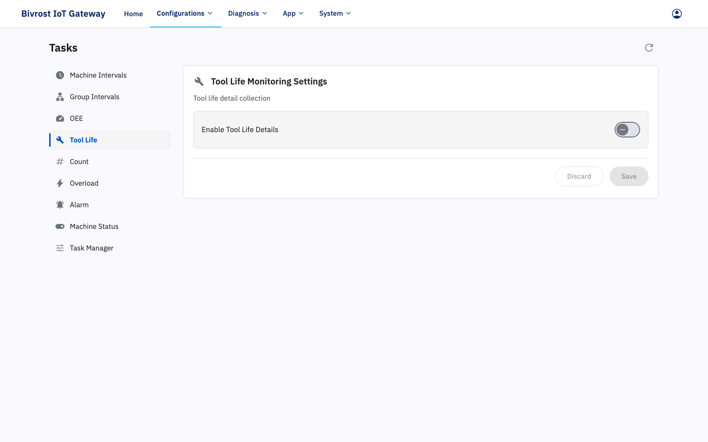Tool Life Monitoring Settings